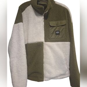 NWOT Vans Olive & Cream Fleece Full Zip Jacket XL